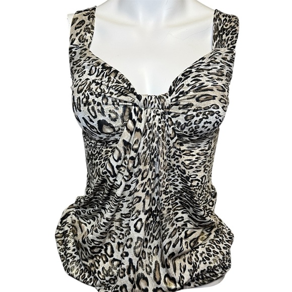 Kensie Tops - Leopard Print Sweetheart Neckline Y2K Sleeveless Tank Top